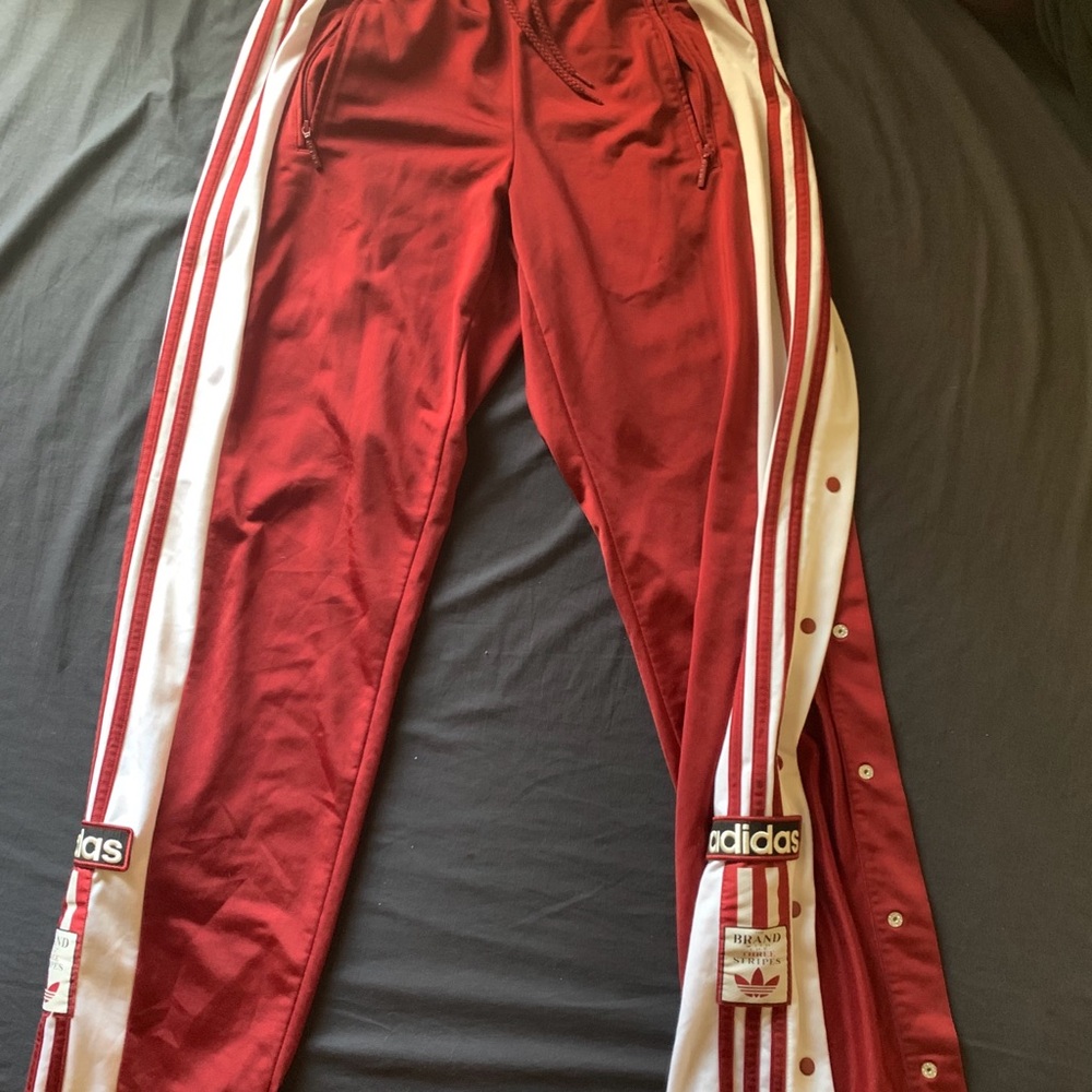 Adidas Burgundy Snap Track Pants with White Accents